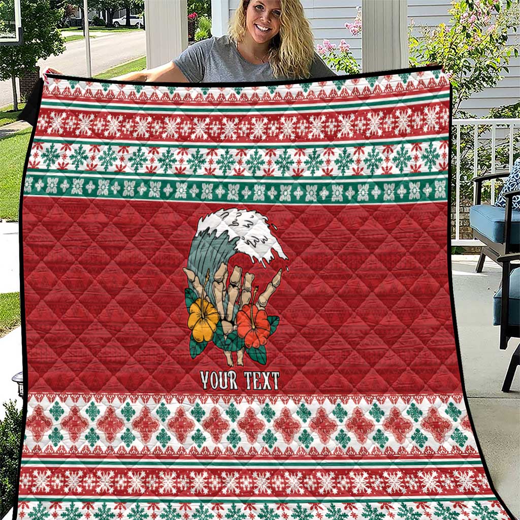 Shaka Sign Skull Mele Kalikimaka Personalized Quilt Hawaiian Quilt Pattern - Polynesian Pride
