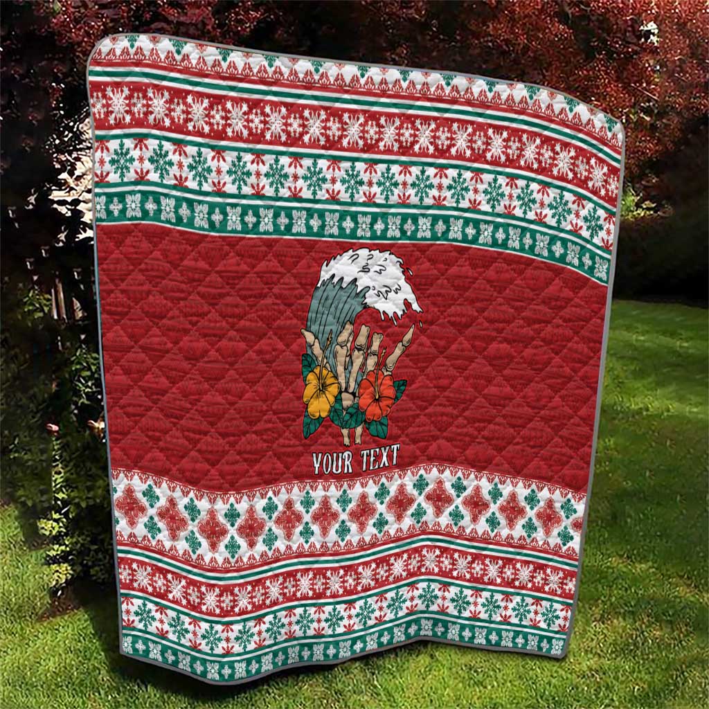 Shaka Sign Skull Mele Kalikimaka Personalized Quilt Hawaiian Quilt Pattern - Polynesian Pride
