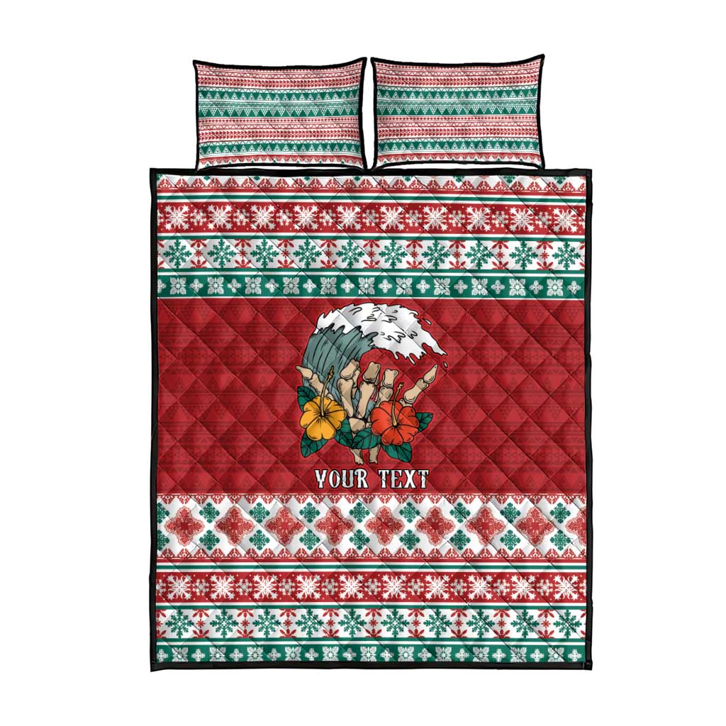 Shaka Sign Skull Mele Kalikimaka Personalized Quilt Bed Set Hawaiian Quilt Pattern - Polynesian Pride