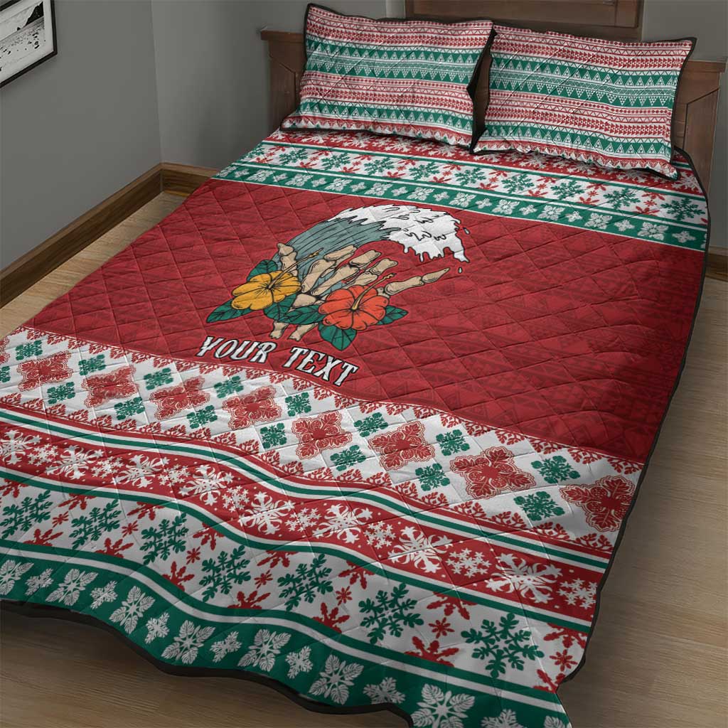 Shaka Sign Skull Mele Kalikimaka Personalized Quilt Bed Set Hawaiian Quilt Pattern - Polynesian Pride