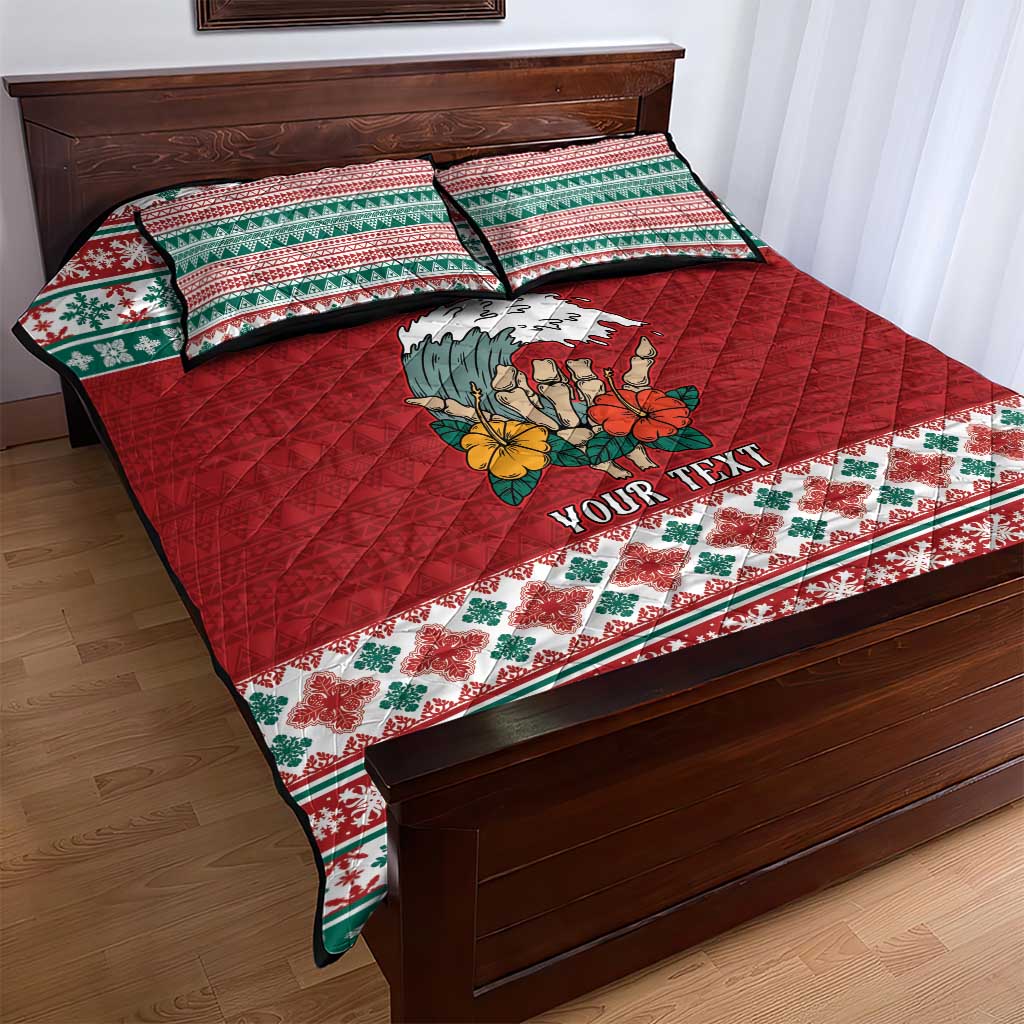 Shaka Sign Skull Mele Kalikimaka Personalized Quilt Bed Set Hawaiian Quilt Pattern - Polynesian Pride
