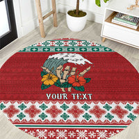 Shaka Sign Skull Mele Kalikimaka Personalized Round Carpet Hawaiian Quilt Pattern - Polynesian Pride