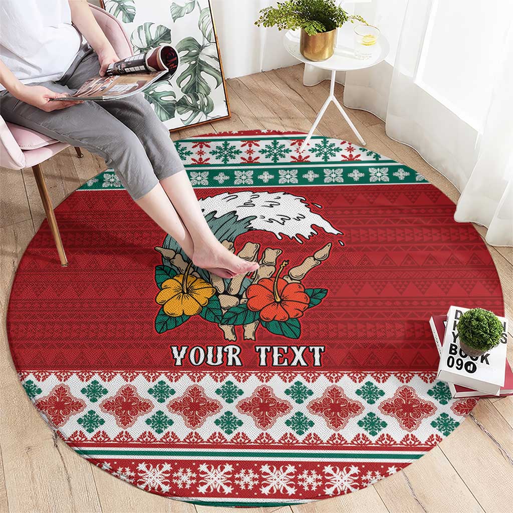 Shaka Sign Skull Mele Kalikimaka Personalized Round Carpet Hawaiian Quilt Pattern - Polynesian Pride