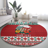 Shaka Sign Skull Mele Kalikimaka Personalized Round Carpet Hawaiian Quilt Pattern - Polynesian Pride
