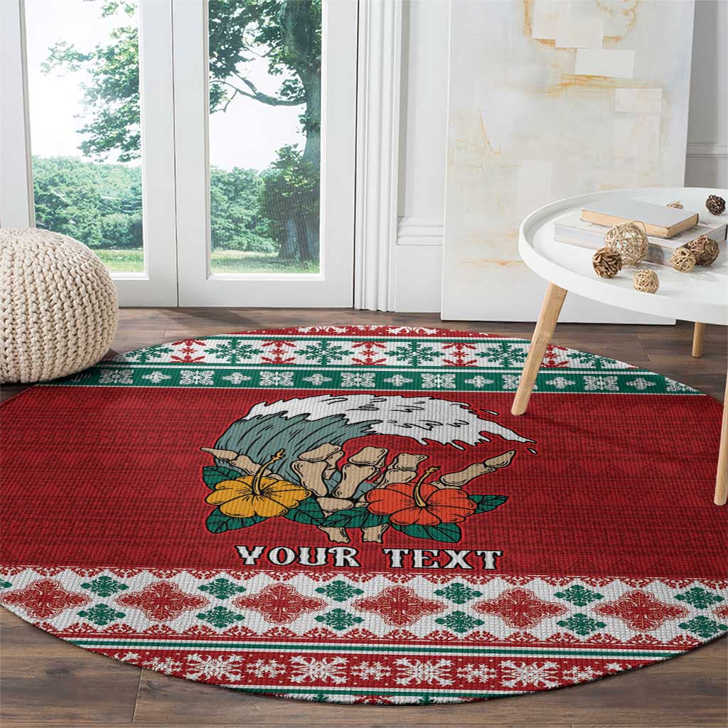 Shaka Sign Skull Mele Kalikimaka Personalized Round Carpet Hawaiian Quilt Pattern - Polynesian Pride