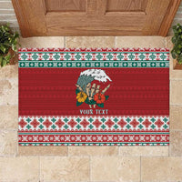 Shaka Sign Skull Mele Kalikimaka Personalized Rubber Doormat Hawaiian Quilt Pattern - Polynesian Pride
