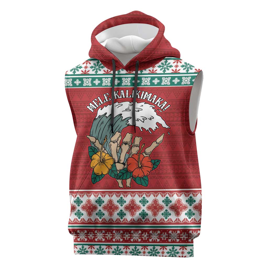 Shaka Sign Skull Mele Kalikimaka Personalized Sleeveless Hoodie Hawaiian Quilt Pattern - Polynesian Pride