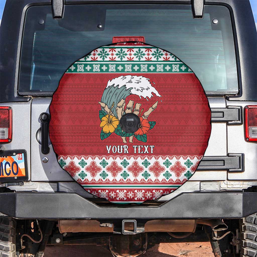 Shaka Sign Skull Mele Kalikimaka Personalized Spare Tire Cover Hawaiian Quilt Pattern - Polynesian Pride