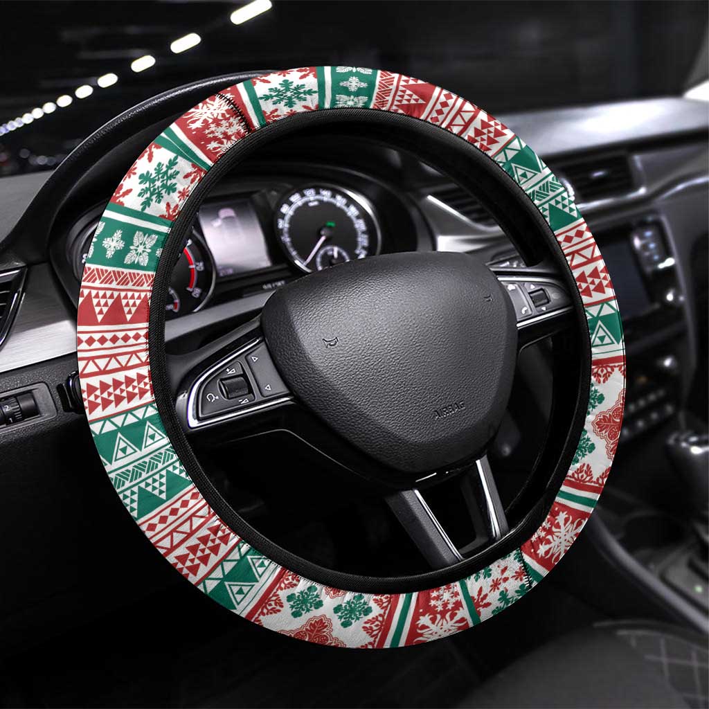 Shaka Sign Skull Mele Kalikimaka Steering Wheel Cover Hawaiian Quilt Pattern - Polynesian Pride