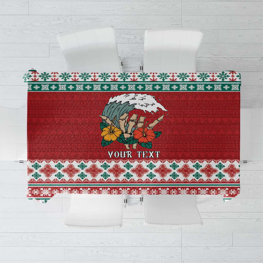Shaka Sign Skull Mele Kalikimaka Personalized Tablecloth Hawaiian Quilt Pattern - Polynesian Pride
