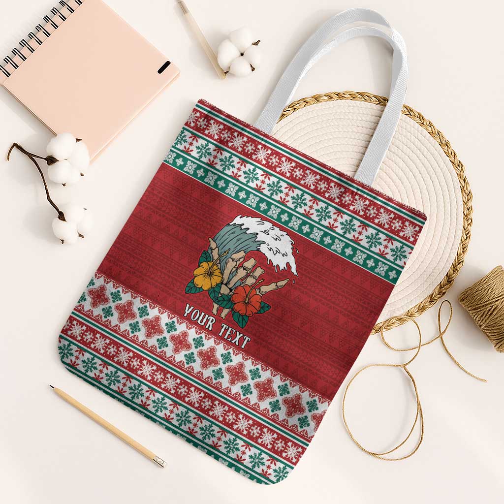 Shaka Sign Skull Mele Kalikimaka Personalized Tote Bag Hawaiian Quilt Pattern - Polynesian Pride