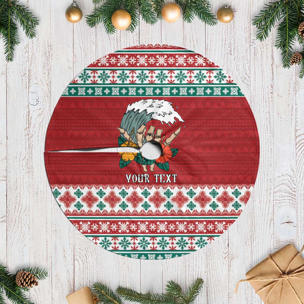 Shaka Sign Skull Mele Kalikimaka Personalized Tree Skirt Hawaiian Quilt Pattern - Polynesian Pride