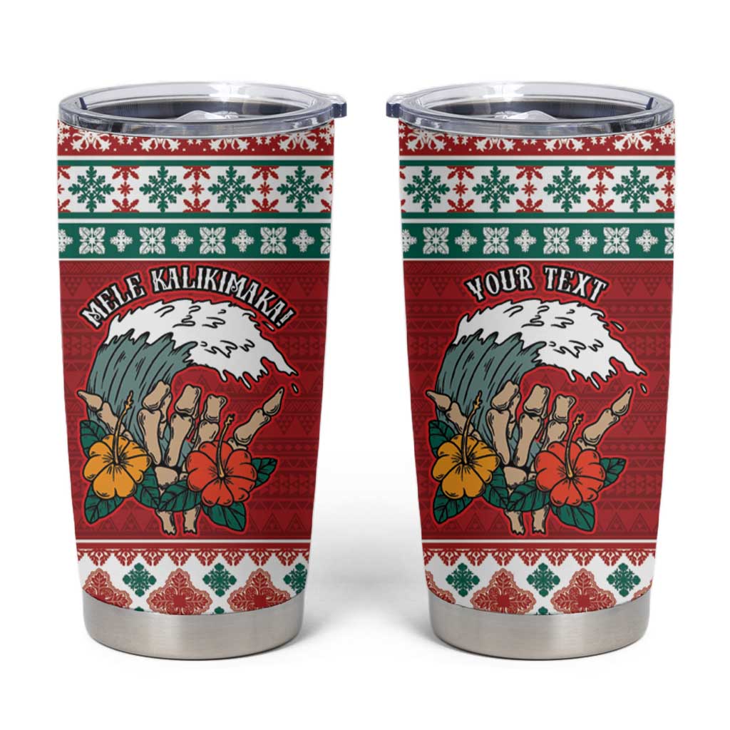Shaka Sign Skull Mele Kalikimaka Personalized Tumbler Cup Hawaiian Quilt Pattern - Polynesian Pride
