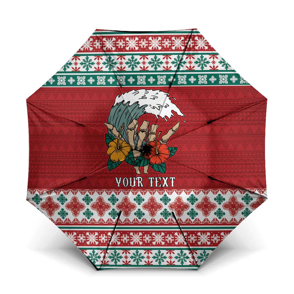 Shaka Sign Skull Mele Kalikimaka Personalized Umbrella Hawaiian Quilt Pattern - Polynesian Pride