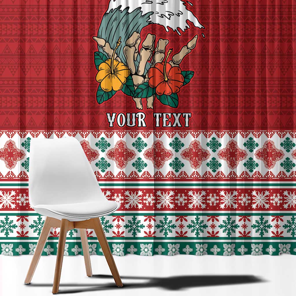 Shaka Sign Skull Mele Kalikimaka Personalized Window Curtain Hawaiian Quilt Pattern - Polynesian Pride