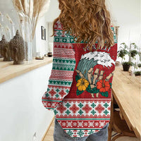 Shaka Sign Skull Mele Kalikimaka Personalized Women Casual Shirt Hawaiian Quilt Pattern - Polynesian Pride