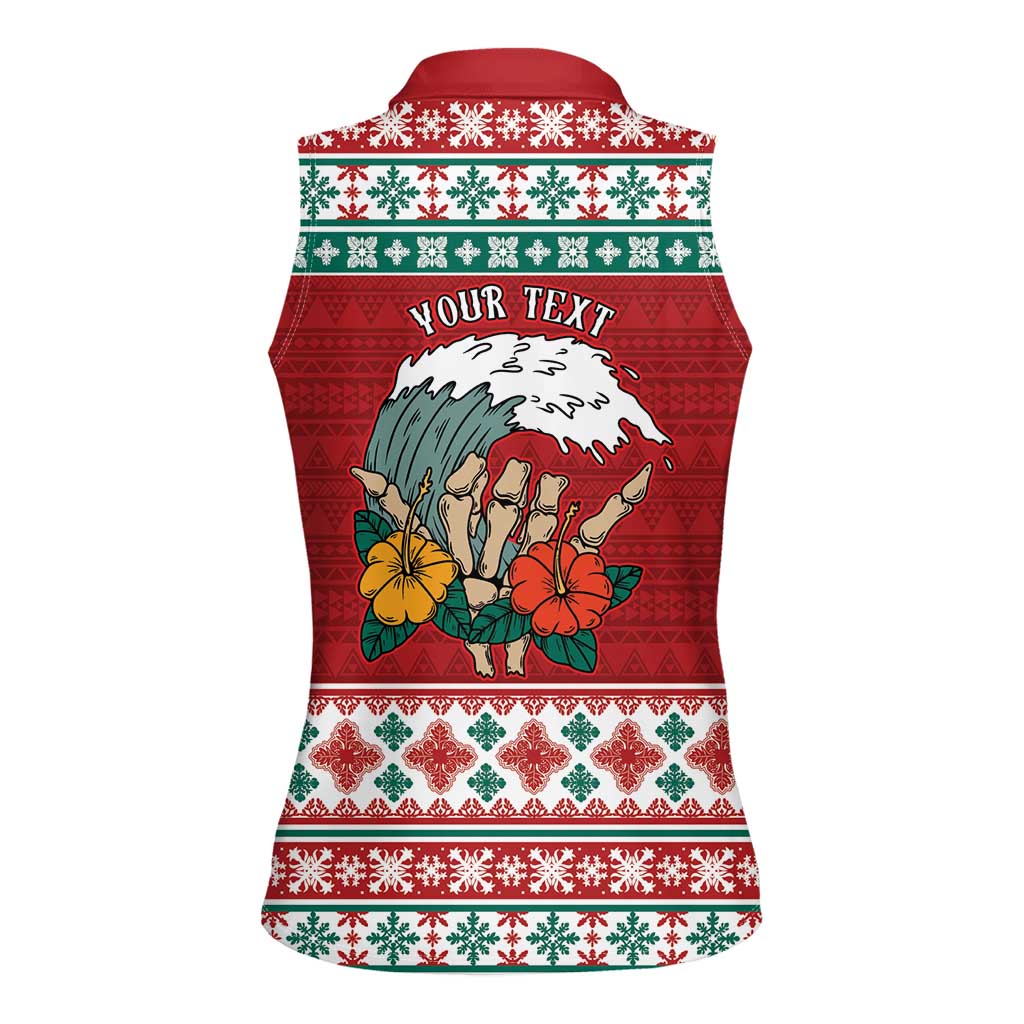 Shaka Sign Skull Mele Kalikimaka Personalized Women Sleeveless Polo Shirt Hawaiian Quilt Pattern - Polynesian Pride