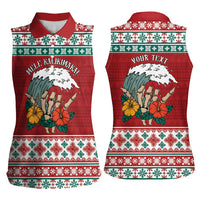 Shaka Sign Skull Mele Kalikimaka Personalized Women Sleeveless Polo Shirt Hawaiian Quilt Pattern - Polynesian Pride