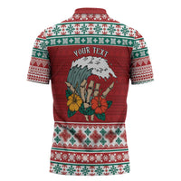 Shaka Sign Skull Mele Kalikimaka Personalized Zipper Polo Shirt Hawaiian Quilt Pattern - Polynesian Pride