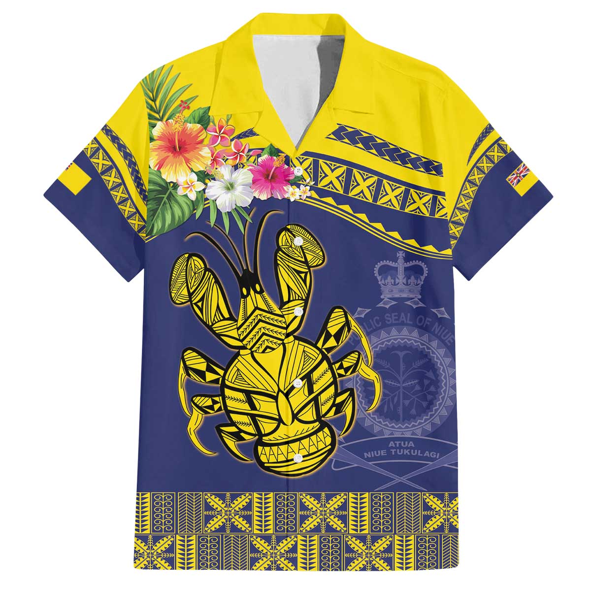 Niue Coconut Crab Family Matching Off The Shoulder Long Sleeve Dress and Hawaiian Shirt Rock of Polynesia