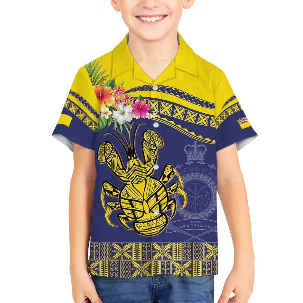 Niue Coconut Crab Family Matching Off Shoulder Short Dress and Hawaiian Shirt Rock of Polynesia
