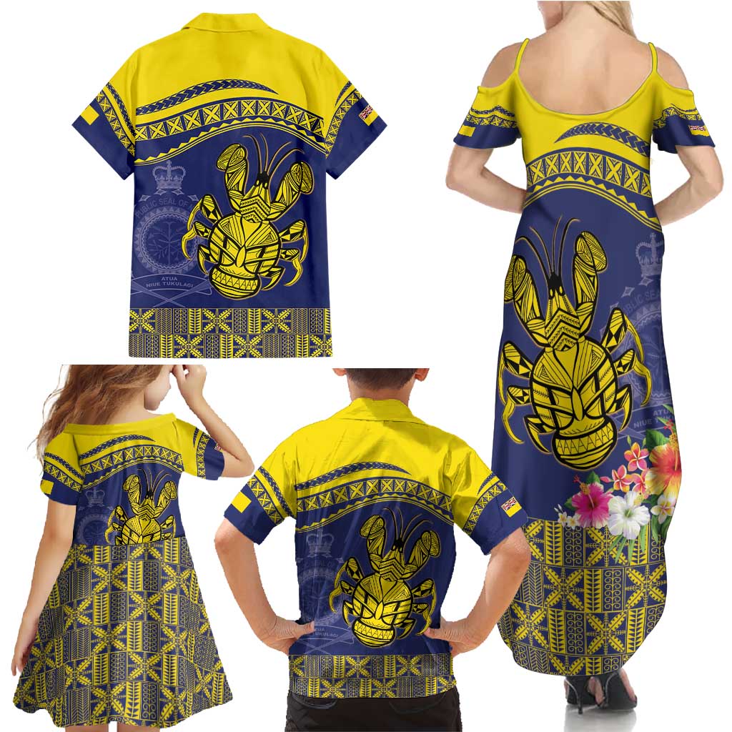 Niue Coconut Crab Family Matching Summer Maxi Dress and Hawaiian Shirt Rock of Polynesia