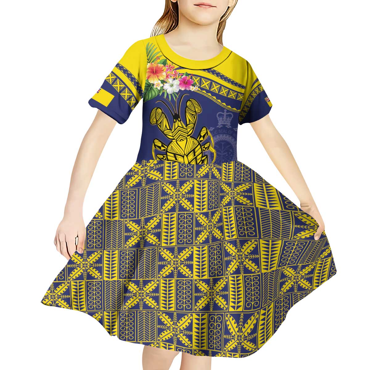 Niue Coconut Crab Kid Short Sleeve Dress Rock of Polynesia