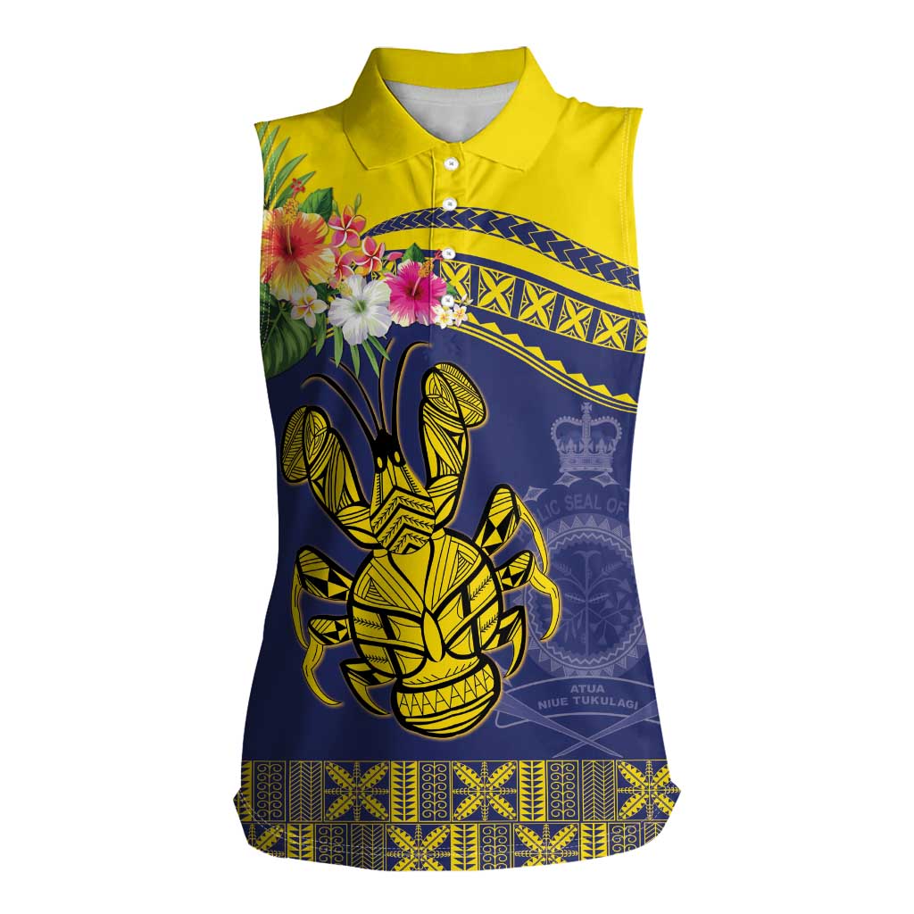 Niue Coconut Crab Women Sleeveless Polo Shirt Rock of Polynesia LT9 Female Gold - Polynesian Pride