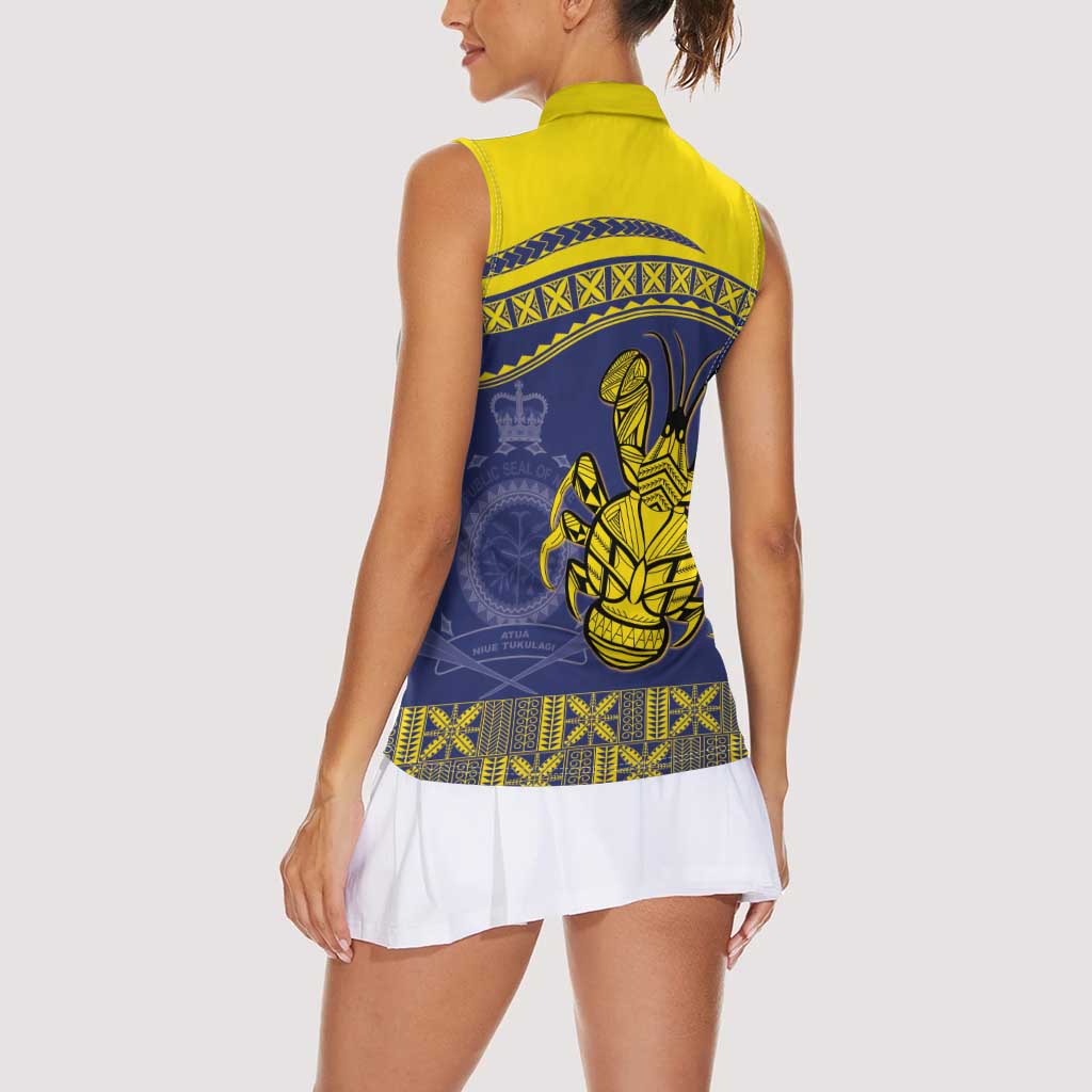 Niue Coconut Crab Women Sleeveless Polo Shirt Rock of Polynesia LT9 - Polynesian Pride