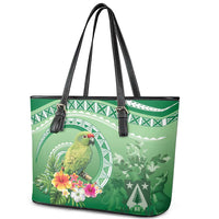 Norfolk Parakeet Tropical Leather Tote Bag Norfolk Island Tribal Pattern
