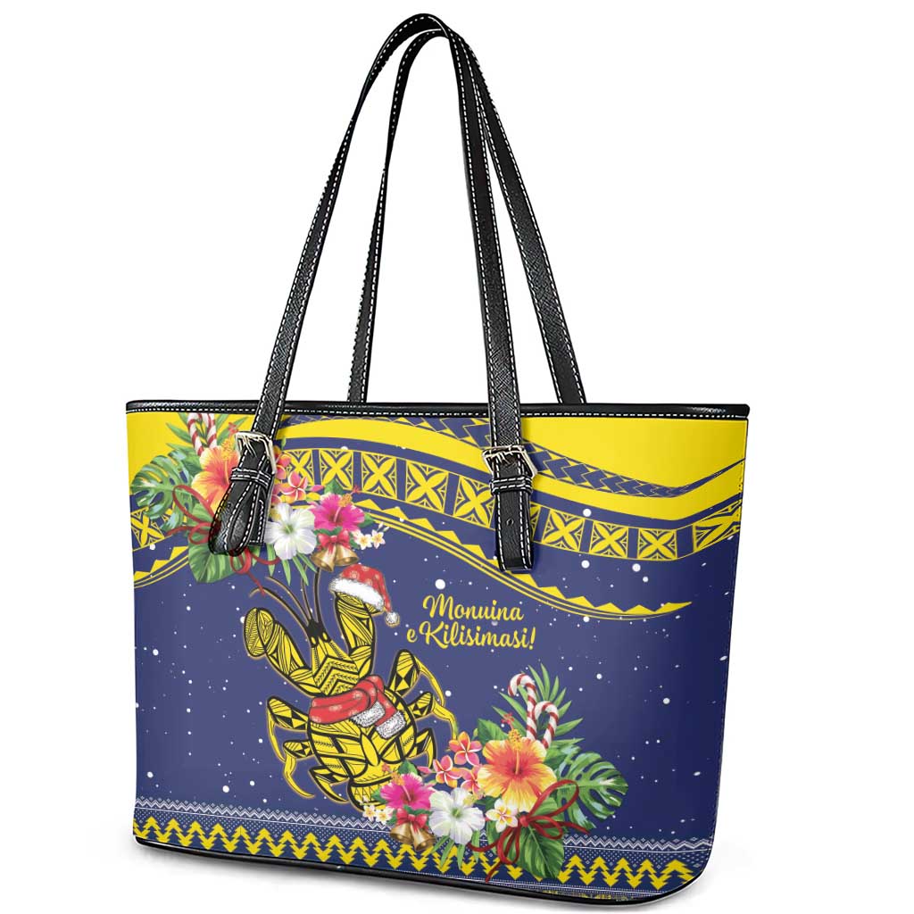 Monuina e Kilisimasi Niue Christmas Leather Tote Bag Niuean Tribal Pattern