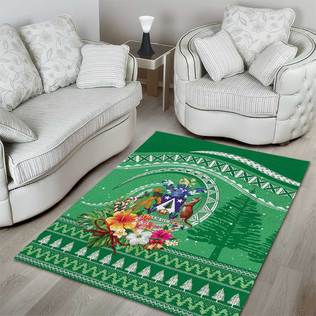 Norfolk Island Pine Tree Christmas Area Rug Coat of Arm and Polynesian Pattern