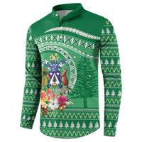 Norfolk Island Pine Tree Christmas Button Sweatshirt Coat of Arm and Polynesian Pattern