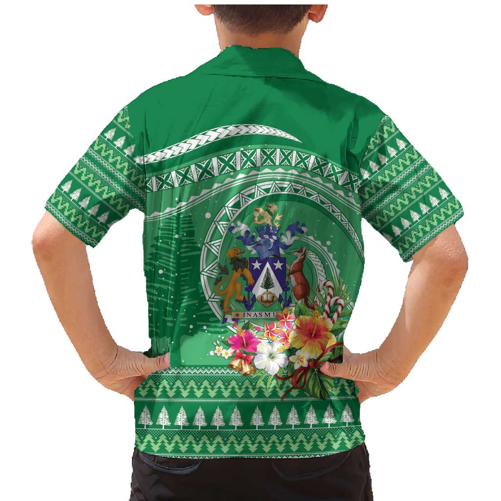 Norfolk Island Pine Tree Christmas Family Matching Mermaid Dress and Hawaiian Shirt Coat of Arm and Polynesian Pattern