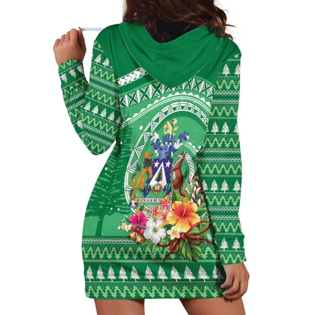 Norfolk Island Pine Tree Christmas Hoodie Dress Coat of Arm and Polynesian Pattern