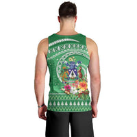 Norfolk Island Pine Tree Christmas Men Tank Top Coat of Arm and Polynesian Pattern