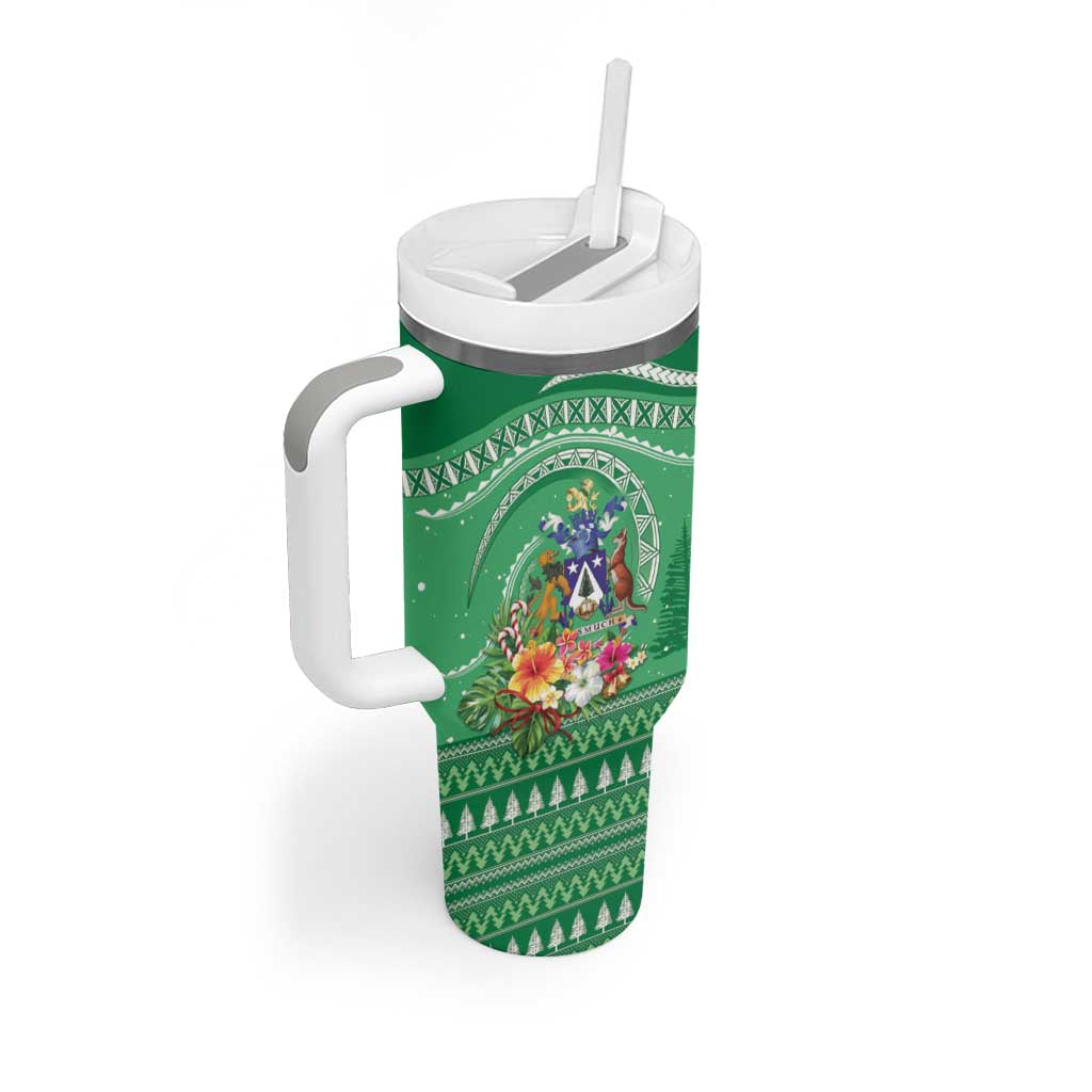 Norfolk Island Pine Tree Christmas Tumbler With Handle Coat of Arm and Polynesian Pattern