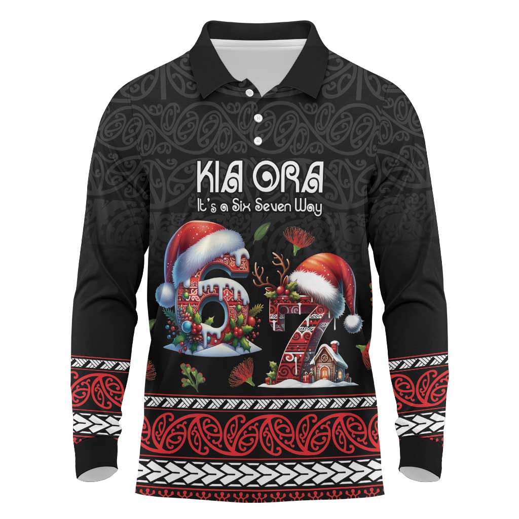 Aotearoa Six Seven Personalized Long Sleeve Polo Shirt New Zealand Funny Christmas LT9 Red - Polynesian Pride