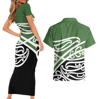 Green Fern New Zealand Kowhai Ngutukak Couples Matching Short Sleeve Bodycon Dress and Hawaiian Shirt - Polynesian Pride