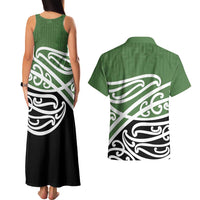 Green Fern New Zealand Kowhai Ngutukak Couples Matching Tank Maxi Dress and Hawaiian Shirt - Polynesian Pride