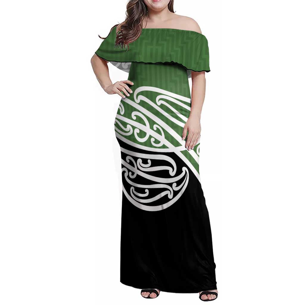 Green Fern New Zealand Kowhai Ngutukak Family Matching Off Shoulder Maxi Dress and Hawaiian Shirt - Polynesian Pride