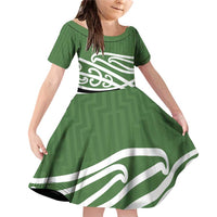 Green Fern New Zealand Kowhai Ngutukak Family Matching Off Shoulder Short Dress and Hawaiian Shirt - Polynesian Pride