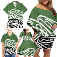 Green Fern New Zealand Kowhai Ngutukak Family Matching Off Shoulder Short Dress and Hawaiian Shirt - Polynesian Pride