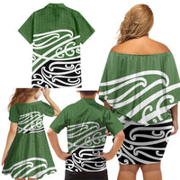 Green Fern New Zealand Kowhai Ngutukak Family Matching Off Shoulder Short Dress and Hawaiian Shirt - Polynesian Pride