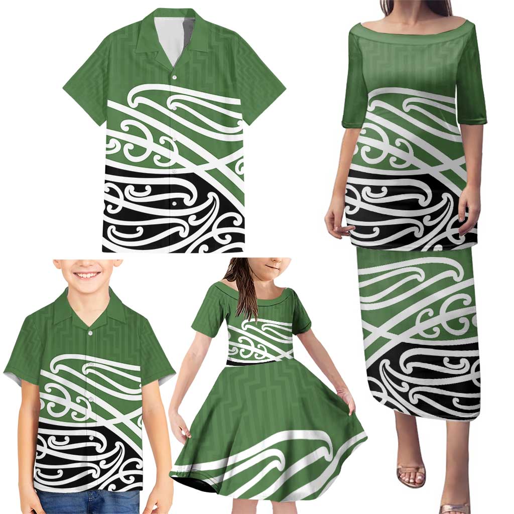 Green Fern New Zealand Kowhai Ngutukak Family Matching Puletasi and Hawaiian Shirt - Polynesian Pride