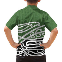 Green Fern New Zealand Kowhai Ngutukak Family Matching Short Sleeve Bodycon Dress and Hawaiian Shirt - Polynesian Pride
