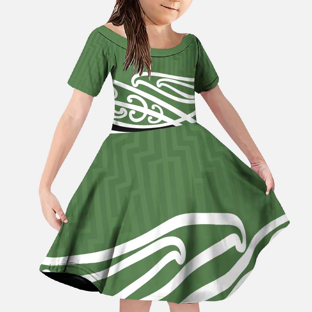 Green Fern New Zealand Kowhai Ngutukak Family Matching Short Sleeve Bodycon Dress and Hawaiian Shirt - Polynesian Pride