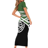 Green Fern New Zealand Kowhai Ngutukak Family Matching Short Sleeve Bodycon Dress and Hawaiian Shirt - Polynesian Pride