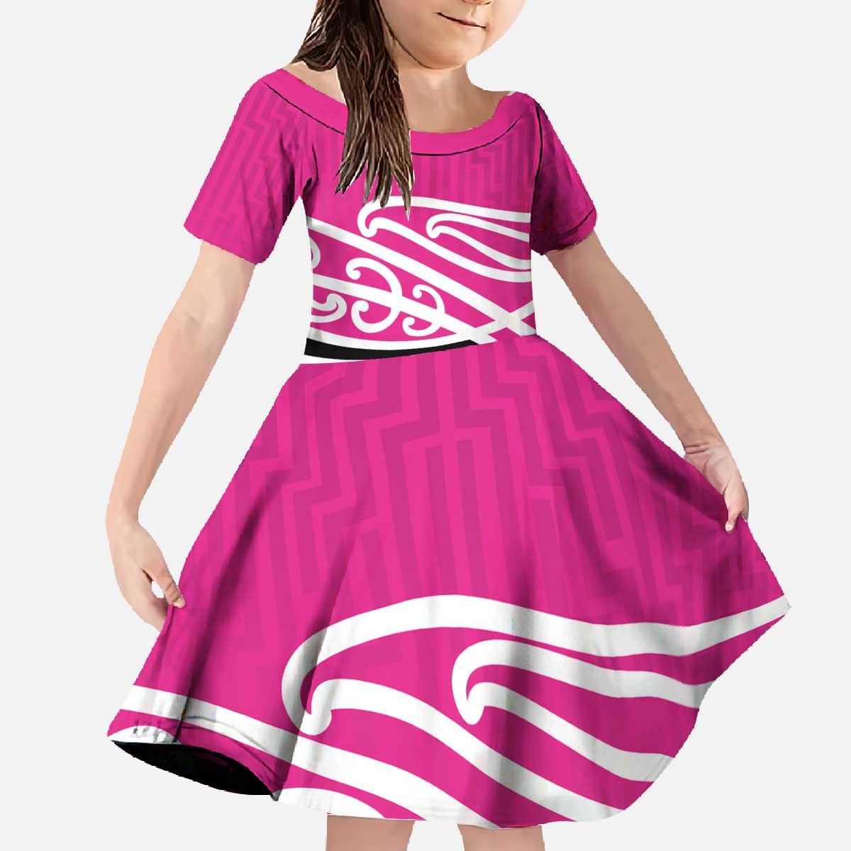 All Pink New Zealand Kowhai Ngutukak Family Matching Off The Shoulder Long Sleeve Dress and Hawaiian Shirt - Polynesian Pride