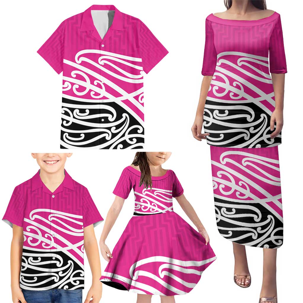 All Pink New Zealand Kowhai Ngutukak Family Matching Puletasi and Hawaiian Shirt - Polynesian Pride